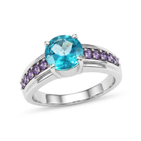 EverTrue Blue Floral Quartz, Simulated Blue Diamond Ring in Stainless Steel (Size 10.0) 2.40 ctw