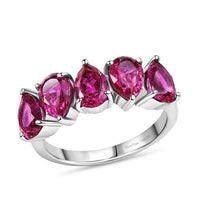 EverTrue Lab Created Ruby 4.35 ctw 5 Stone Ring in Stainless Steel (Size 7.0)