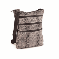 La Marey Dark Brown Cobra Foil Genuine Leather Patched Goat Suede Triple Zipper Crossbody Bag