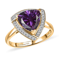 D'Joy Lab Grown Color Change Sapphire and Moissanite 4.00 ctw Ring in 18K Vermeil Yellow Gold Over Sterling Silver (Size 10.5)