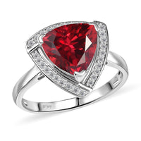 D'Joy Lab Grown Padparadscha Sapphire and Moissanite 4.00 ctw Ring in Rhodium Over Sterling Silver (Size 9.5)