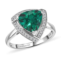 D'Joy Lab Grown Emerald and Moissanite 4.00 ctw Ring in Rhodium Over Sterling Silver (Size 4.0)