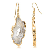 Geode Slice Quartz 40.00 ctw Earrings in Goldtone