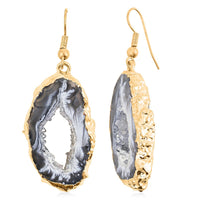 Geode Slice Quartz 30.00 ctw Earrings in Goldtone