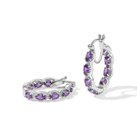 EverTrue Simulated Amethyst Color Diamond Hoop Earrings in Stainless Steel