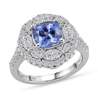 D'Joy Tanzanite, Moissanite Ring in Rhodium Over Sterling Silver (Size 10.0) 3.00 ctw