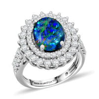 Certified & Appraised D'Joy Premium Australian Opal Triplet and Moissanite 3.30 ctw Ring in Rhodium Over Sterling Silver