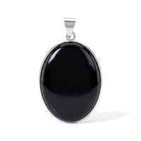 Black Jasper 50.00 ctw Oval Pendant without Chain in Silvertone