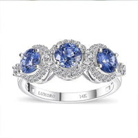 Certified & Appraised 14K White Gold AAA Ceylon Blue Sapphire, Diamond (G-H, I2) (0.42 cts) Triple Halo Ring (Size 7.0) (4.37 g) 2.88 ctw