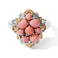 EverTrue Oregon Peach Opal and White Zircon 1.60 ctw Cluster Ring in 18K YG Plated and Platinum Bond (Size 10.0)