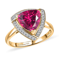 D'Joy Lab Grown Pink Sapphire and Moissanite 4.00 ctw Ring in 18K Vermeil Yellow Gold Over Sterling Silver (Size 10.0)