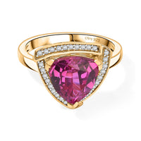 D'Joy Lab Grown Pink Sapphire and Moissanite 4.00 ctw Ring in 18K Vermeil Yellow Gold Over Sterling Silver (Size 8.0)