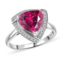 D'Joy Lab Grown Pink Sapphire and Moissanite 4.00 ctw Ring in Rhodium Over Sterling Silver (Size 7.0)