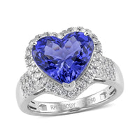 Certified & Appraised Rhapsody 950 Platinum AAAA Tanzanite, Diamond (E-F, VS) (0.45 cts) Heart Ring (Size 9.0) (7.20 g) 5.00 ctw