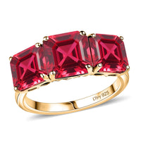 D'Joy Assher Cut Lab Grown Padparadscha Sapphire 6.10 ctw Ring in 18K Vermeil Yellow Gold Over Sterling Silver (Size 8.0)