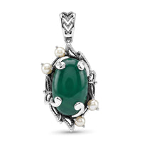 D''Joy Indian Artisan Crafted Green Onyx 8.00 ctw and Freshwater Pearl Pendant without chain in Sterling Silver