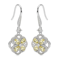Lemon Quartz and White Corundum 1.90 ctw Earrings in Rhodium Over Sterling Silver