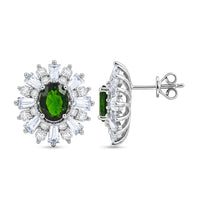 Chrome Diopside and White Corundum 2.85 ctw Earrings in Rhodium Over Sterling Silver