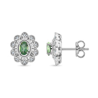 Chrome Diopside and White Corundum 1.30 ctw Earrings in Rhodium Over Sterling Silver