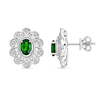 Green Quartz and White Corundum 1.15 ctw Earrings in Rhodium Over Sterling Silver