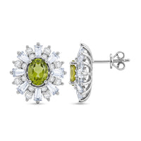 Hebei Peridot and White Corundum 3.40 ctw Earrings in Rhodium Over Sterling Silver