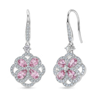 Pink Quartz and White Corundum 2.35 ctw Earrings in Rhodium Over Sterling Silver