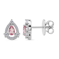 Pink Quartz and White Corundum 0.50 ctw Earrings in Rhodium Over Sterling Silver