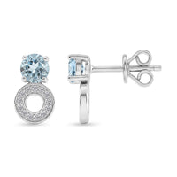 Swiss Blue Topaz and White Corundum 1.00 ctw Earrings in Rhodium Over Sterling Silver
