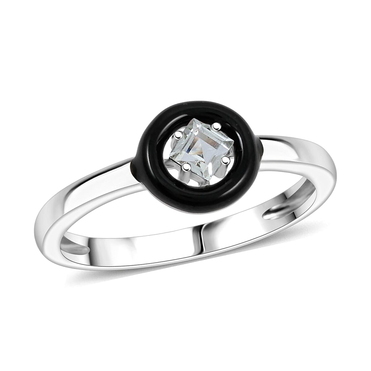 Princess Cut Montezuma Prasiolite 0.15 ctw Ring in Rhodium Over Sterling Silver (Size 8.0)