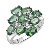 Green Quartz and White Corundum 6.30 ctw Ring in Rhodium Over Sterling Silver (Size 7.0)