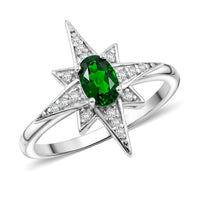 Chrome Diopside, White Corundum Ring in Rhodium Over Sterling Silver (Size 6.0) 0.65 ctw