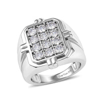 EverTrue Simulated Diamond Signet Men's Ring in Stainless Steel