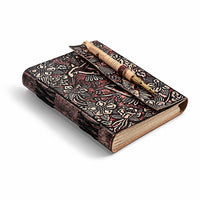 Livmore Brown Handcrafted Leather Tree Embossed Journal with Kadam Wooden Pen (160 pages)