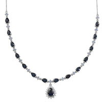 D'Joy Premium Madagascar Blue Sapphire (DF), Multi Gemstone Necklace (18 Inches) in Rhodium Over Sterling Silver 10.90 ctw