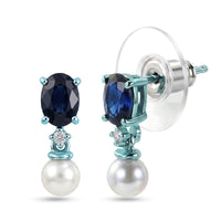 D'Joy Premium Madagascar Blue Sapphire (DF), Multi Gemstone Earrings in Blue E-coat Sterling Silver 1.25 ctw
