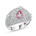 Pink Quartz and White Corundum 0.75 ctw Ring in Rhodium Over Sterling Silver (Size 6.0) - Sticky add to cart bar