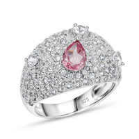 Pink Quartz and White Corundum 0.75 ctw Ring in Rhodium Over Sterling Silver (Size 6.0)
