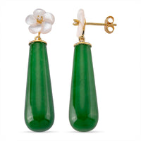 D''Joy Green Jade(D) 30.00 ctw and White Mother Of Pearl Earrings in 14k YG Over Sterling Silver