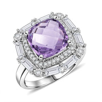 Pink Quartz, White Corundum Ring in Rhodium Over Sterling Silver (Size 6.0) 4.30 ctw