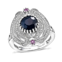 D'Joy Passport to Turkey Madagascar Blue Sapphire (DF), Multi Gemstone Ring in Rhodium Over Sterling Silver (Size 10.0) 3.35 ctw