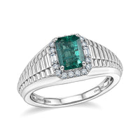D'Joy Kagem Zambian Emerald, Moissanite Men's Ring in Rhodium Over Sterling Silver (Size 10.0) 2.15 ctw
