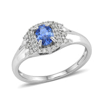 D'Joy Ceylon Blue Sapphire, Moissanite Men's Ring in Rhodium Over Sterling Silver (Size 10.0) 1.25 ctw
