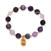 African Amethyst and White Crystal Quartz 100.00 ctw Bracelet in Goldtone (6.5-7In)
