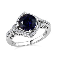 D'Joy Premium Catalina Iolite, Moissanite Ring in Rhodium Over Sterling Silver (Size 10.0) 1.85 ctw