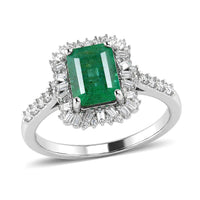 D'Joy Premium Kagem Zambian Emerald, Moissanite Ring in Rhodium Over Sterling Silver (Size 10.0) 2.40 ctw