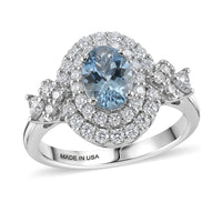 Certified & Appraised D'Joy Premium Santa Maria Aquamarine and Moissanite 1.40 ctw Ring in Rhodium Over Sterling Silver