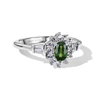 D'Joy Premium Malawi Green Sapphire, White Zircon Majesty Ring in Rhodium Over Sterling Silver (Size 10.0) 1.35 ctw