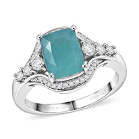 D'Joy Premium Grandidierite, Moissanite Ocean Flow Ring in Rhodium Over Sterling Silver (Size 10.0) (Ships in 08-10 Days) 2.70 ctw