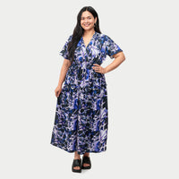 LA MAREY - FLORAL SMOCKED WAIST DRESS -OS MISSY-MULTI PURPLE .
