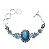 Sajen Silver Malagasy Labradorite, Celestial Swiss Blue Mystic Quartz Bracelet in Rhodium Over Sterling Silve (7.25 In) 28.80 ctw